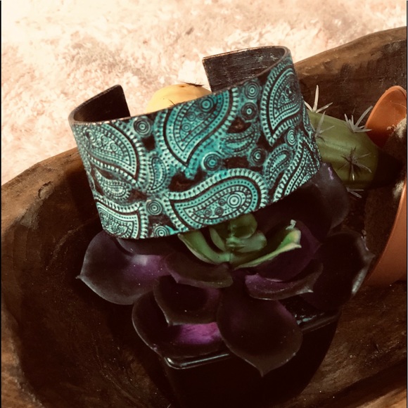CowgirlZ Jewelry - TURQUOISE COPPER ETCHED CUFF BRACELET